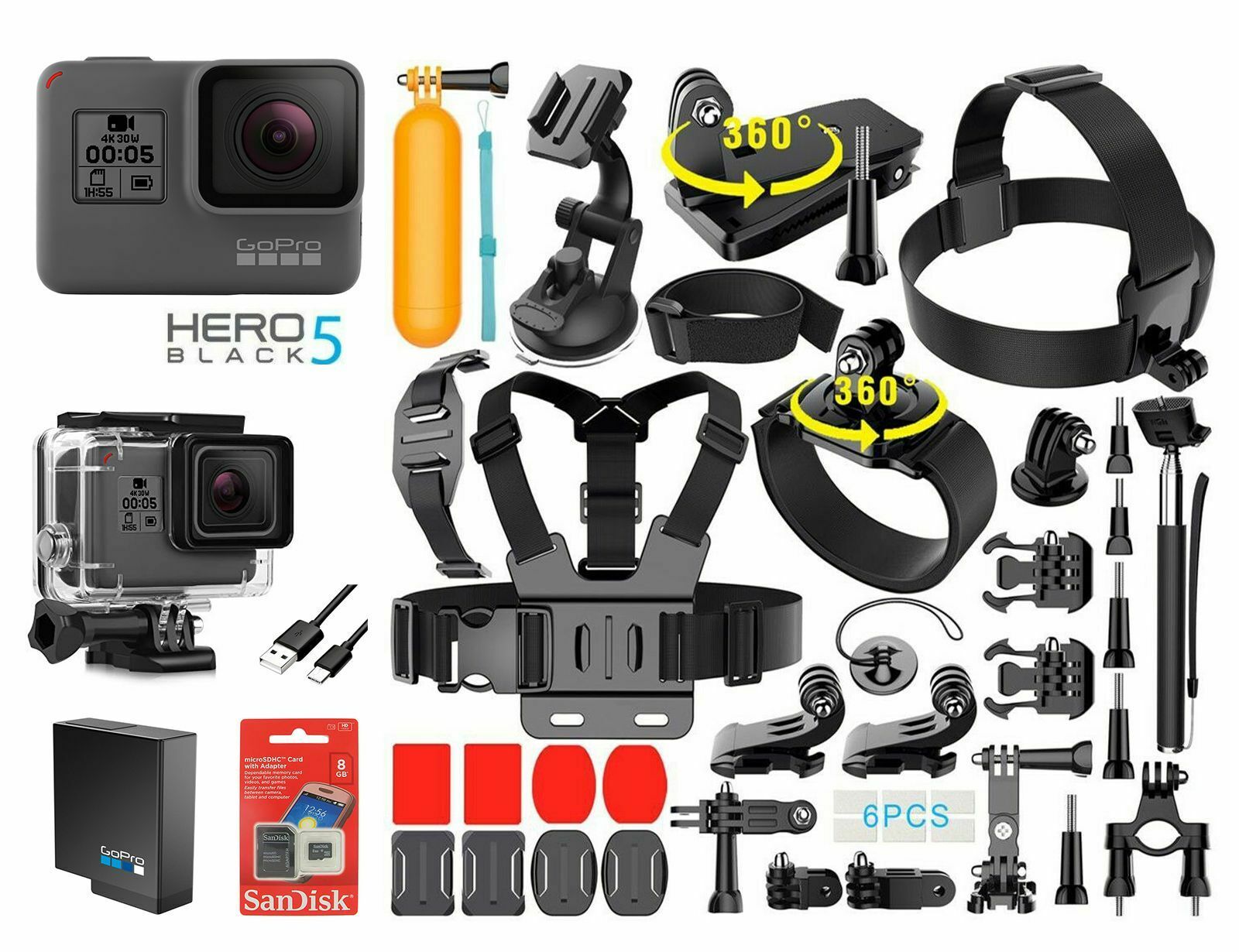 GoPro HERO5 Black Edition TouchScreen 40 Pcs Sports Accessories Kit Bundle! 
