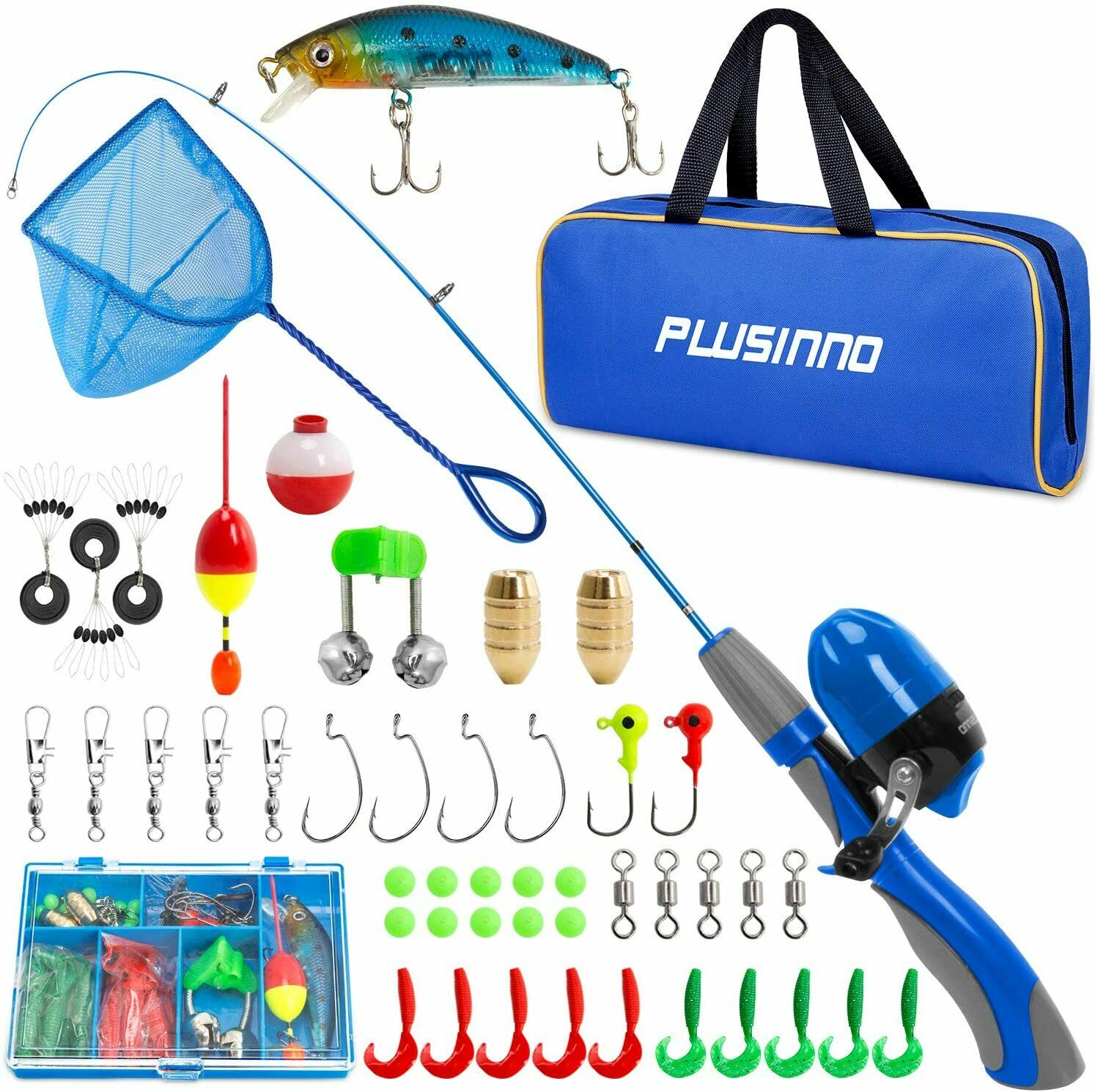 PLUSINNO Kids Fishing Pole, Portable Telescopic Fishing Rod Combos Full Kits